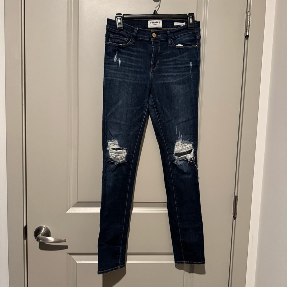 Frame Denim Women's Dark Blue Distressed Skinny Jeans